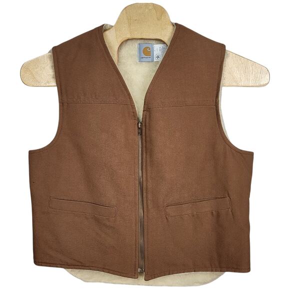 Carhartt Vest Men's L Duck Canvas 6SV Sherpa Lined Hunting Made In USA - Picture 1 of 6